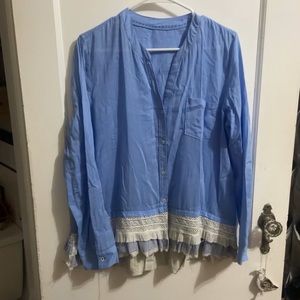 GUC Holding Horses Anthropologie Blue and Lace Top